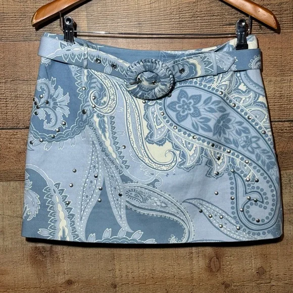 Hemant & Nandita Buckle Belt Studded Mini Skirt size Medium Powder Blue - Picture 2 of 12